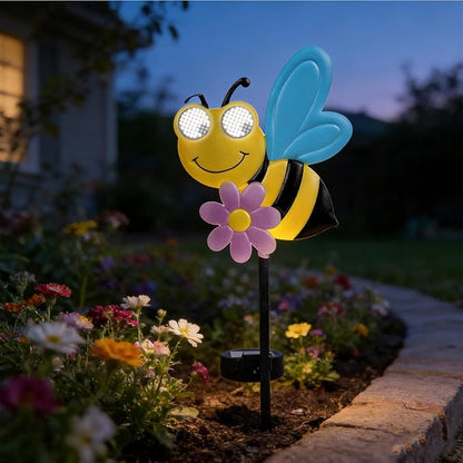 Rngmsi Garden Solar Lights Dynamic Eyes, Bee Solar Garden Lights Stake Outdoor Decorations, LED Lighting Bee Decor Gifts for Patio Yard Pathway Lawn Ornaments