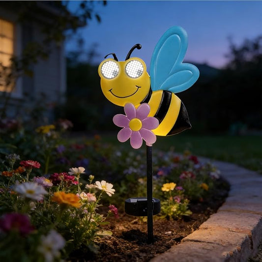 Rngmsi Garden Solar Lights Dynamic Eyes, Bee Solar Garden Lights Stake Outdoor Decorations, LED Lighting Bee Decor Gifts for Patio Yard Pathway Lawn Ornaments
