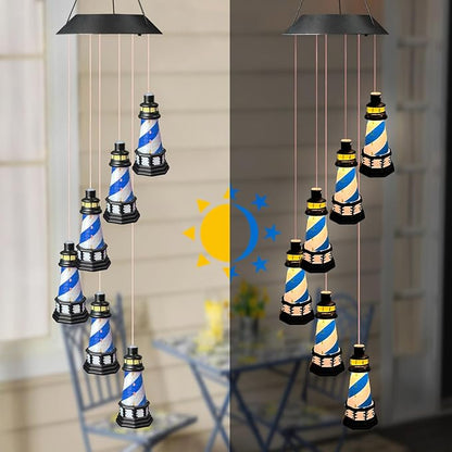 Lighthouse Wind Chimes Outdoors Solar Hanging Lighthouse Decorative Outdoor Lighthouse Solar Lighthouse Windchime（Blue）
