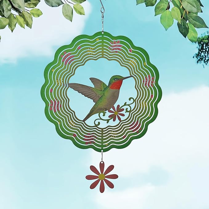 Hummingbird Wind Spinner,Metal Wind Spinners for Outdoor,3D Double Sided Hanging Decor for Indoor,Outdoor,Unique Gifts for Women
