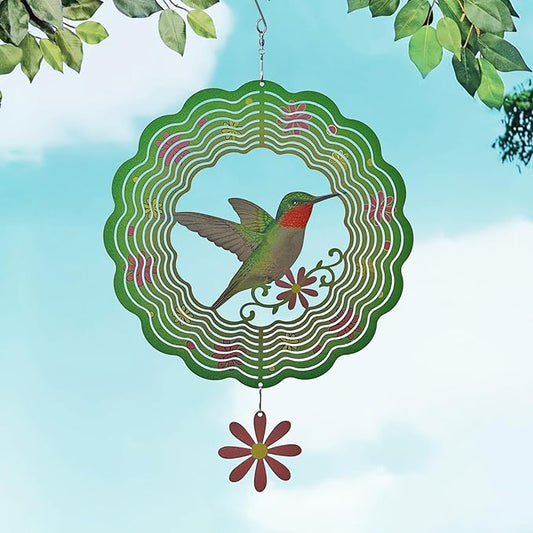 Hummingbird Wind Spinner,Metal Wind Spinners for Outdoor,3D Double Sided Hanging Decor for Indoor,Outdoor,Unique Gifts for Women