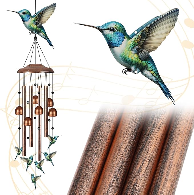 Wind Chimes for Outside, Sympathy Wind Chimes for Outdoors Garden Decor with Natural Sounds, Gifts for Women Mom and Grandma, Indoor Outdoor Decorations for Patio Porch and Backyard(Hummingbird)