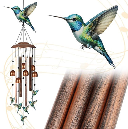 Wind Chimes for Outside, Sympathy Wind Chimes for Outdoors Garden Decor with Natural Sounds, Gifts for Women Mom and Grandma, Indoor Outdoor Decorations for Patio Porch and Backyard(Hummingbird)