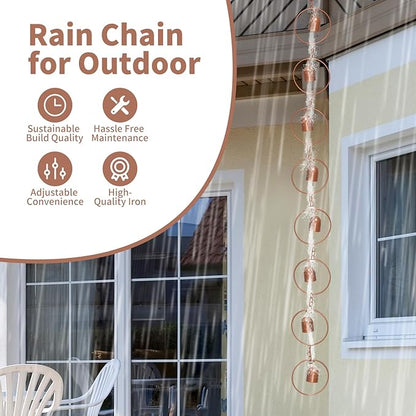 Topyond Rain Chain for Gutters, Hanging Rainchain, Decorative Rain Gutter Chain with Bells, Outdoor Decor Rain Catcher Chain for Garden, Patio, Home, Creates Soothing Sound