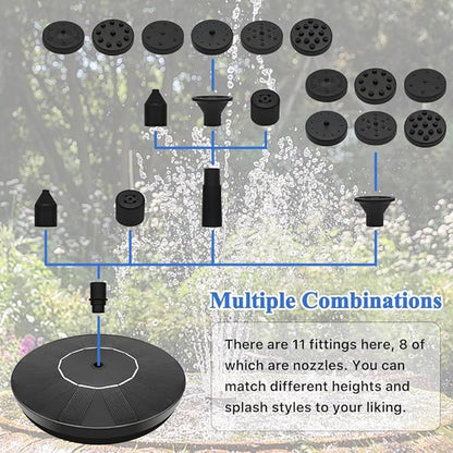Solar Fountain Pump, Garden Bird Bath Solar Water Fountain Feature 1.5W Powered Pump Outdoor Waterfalls Freestanding with 8 Nozzles for Pond Pool Backyard Decor