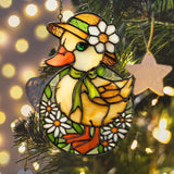 Mosaic Floral Daisy Duck Easter Acrylic Suncatcher Stained Glass Effect Window Car Hanging Christmas Ornament Indoor Outdoor Decor Garden Sun Catcher Panel for Easter Lover for Women Mom Grandma