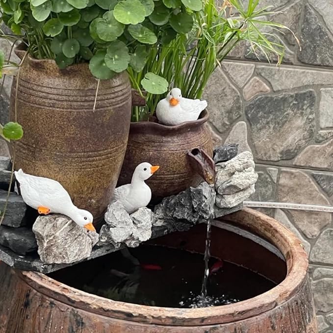 3PCS Garden Duck Statues Outdoor Decor, Garden Resin Duck Yard Decor Ornaments Goose Sculpture Statue for Pond, Fish Tank, Yard, Poolside Rockery Landscape Porch Decoration