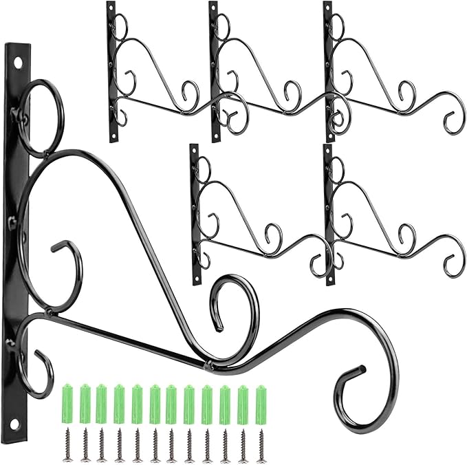 KEILEOHO 6 PCS 10 Inches Hanging Plant Bracket, Wall Mount Metal Plant Hanger with Screws, Iron Plant Brackets for Hanging Baskets Plants Flower Wind Chimes Bird Feeders Indoor Outdoor Home Decor