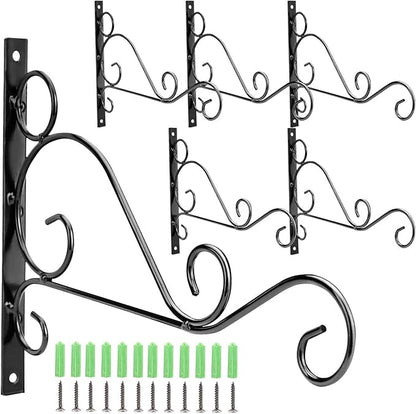 KEILEOHO 6 PCS 10 Inches Hanging Plant Bracket, Wall Mount Metal Plant Hanger with Screws, Iron Plant Brackets for Hanging Baskets Plants Flower Wind Chimes Bird Feeders Indoor Outdoor Home Decor