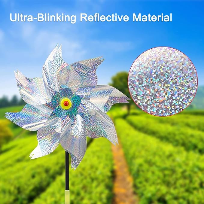 8 Pack Pinwheels for Yard and Garden,Reflective Pinwheels Bird Deterrents Pinwheels for Outside Pinwheel Devices Outdoor Pinwheels for Kids (Silvery Pinwheel 8)