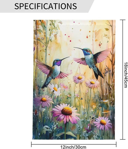 Hummingbirds and Flowers Garden Flags 12×18 Inch Spring Summer Double Sided Decorative Yard Banner Seasonal Flag for Outdoor Outside Decor