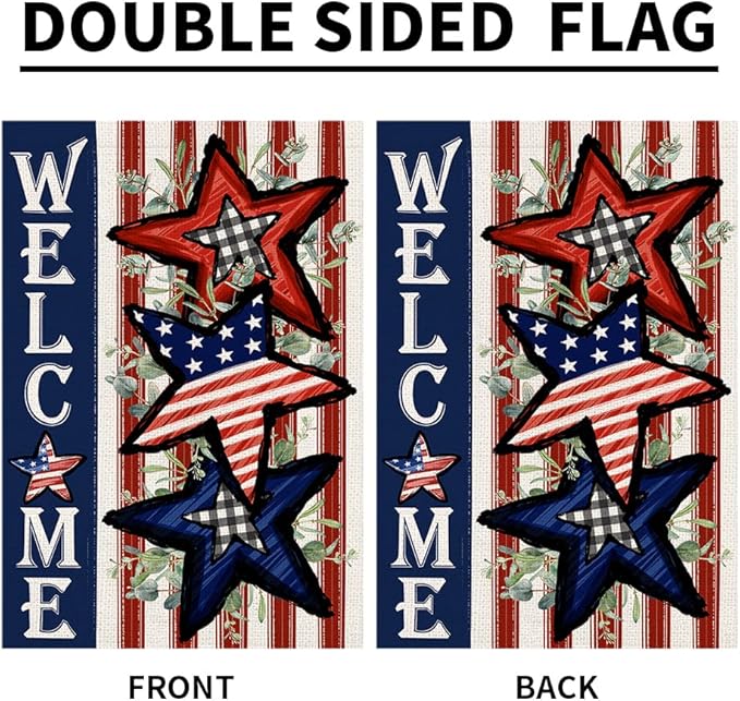 Independence Day 4th of July Garden Flag Burlap 12x18 Inch Double Sided, Patriotic American Stars and Stripes Yard Outdoor Decor DF304