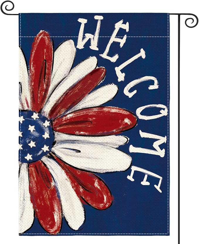 AVOIN colorlife Patriotic 4th of July Garden Flag 12x18 Inch Double Sided Outside, Memorial Day Floral Welcome Daisy Yard Outdoor Decoration