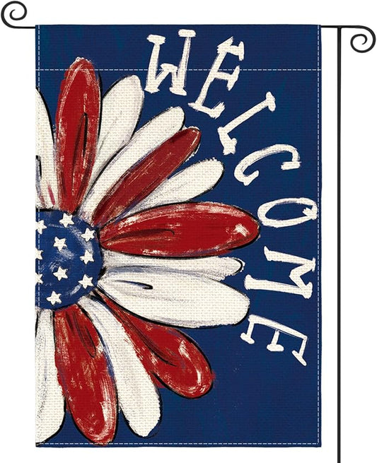 AVOIN colorlife Patriotic 4th of July Garden Flag 12x18 Inch Double Sided Outside, Memorial Day Floral Welcome Daisy Yard Outdoor Decoration