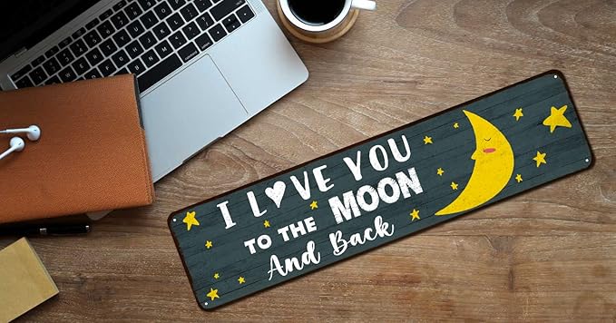 Love Home Wall Decor, Tin Sign Gift for Husband, Wife, Boyfriend, Girlfriend, Weddings, Anniversary, Birthday, Valentine’s day, 4"x16" - I Love You to the Moon And Back