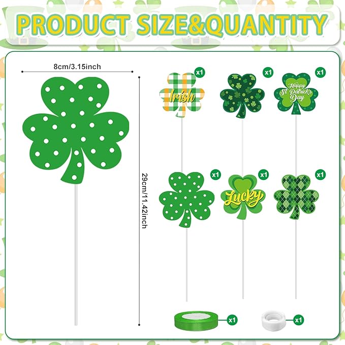 Cinrobiye 6 Pcs Metal St.Patrick's Day Planter Stakes Irish Table Centerpiece Lucky Shamrock Garden Stake Outdoor Lawn for St.Paddy's Day Garden Greetings Home Farmhouse Decor (Shamrock)