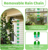 dreamysoul Rain Chains for Outside, 7.87FT Adjustable Green Glass Leaf Rain Chain, Rain Catcher Chains for Gutters Downspout, Eaves, Drainage
