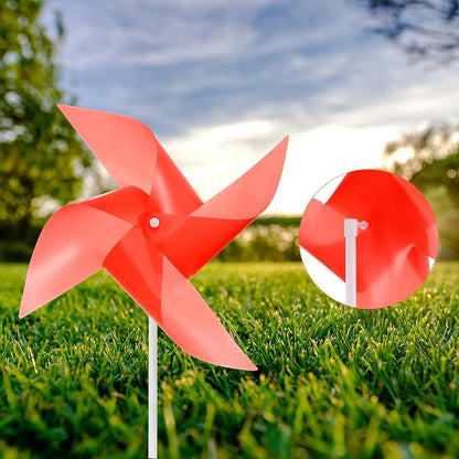 HARFINGTON 50pcs Windmills for The Yard Garden 15.7" x 9.1" 4 Leaves Pinwheels Wind Mills Spinners Windproof Waterproof Bird Devices with Stakes for Patio Decor, Red