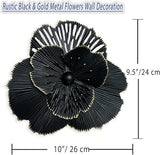 10" Metal Flower Wall Art Decor, Rustic Modern Floral Sculpture, Distressed Iron Wall Hanging Home Decoration Accent Artworks for Indoor Kitchen Bedroom Living Office Outdoor Garden Patio (36C-Black)