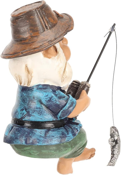 Pwshymi Fishing Gnome Garden Statue, Fishing Gnome Sitter Statue Funny Resin Decorative Outdoor Garden Lawn Gnome Fishing Gnomes Plush for Patio Yard Lawn Decoraci¨®n