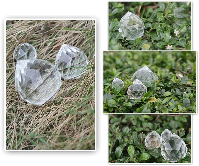 H&D HYALINE & DORA Set of 3 Clear Crystal Ball Includes 20/30/40mm Faceted Prism Balls Suncatcher for Ceiling Lighting Chandelier Hanging Decorating