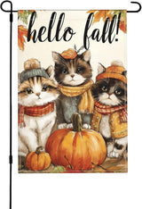 Fall Cat Garden Flag Seasonal Double Sided 12 x 18 Inch Small Yard Flag for Indoor Outdoor Decor Holiday All Seasons