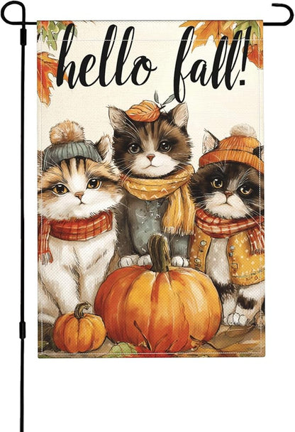 Fall Cat Garden Flag Seasonal Double Sided 12 x 18 Inch Small Yard Flag for Indoor Outdoor Decor Holiday All Seasons
