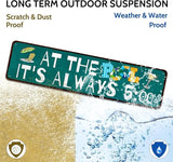 Pool Rules Sign, Indoor/Outdoor Swimming Pool Decorations, 4x16 Inches Aluminum Metal Sign - at The Pool It's Always 5:00