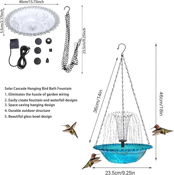 Solar Powered Hanging Bird Bath Fountain, Hanging Bird Bath Fountains Solar Power, Solar Cascade Hanging Birdbath, Tiered Cascade Solar Water Fountains (A Purple)
