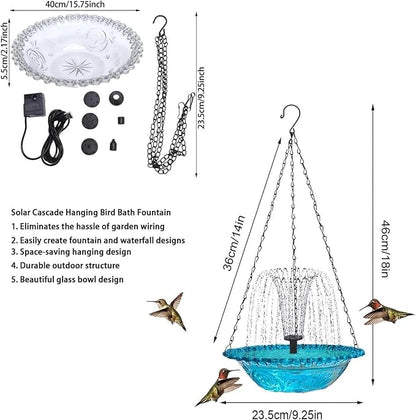 Solar Powered Hanging Bird Bath Fountain, Hanging Bird Bath Fountains Solar Power, Solar Cascade Hanging Birdbath, Tiered Cascade Solar Water Fountains (A Pink)