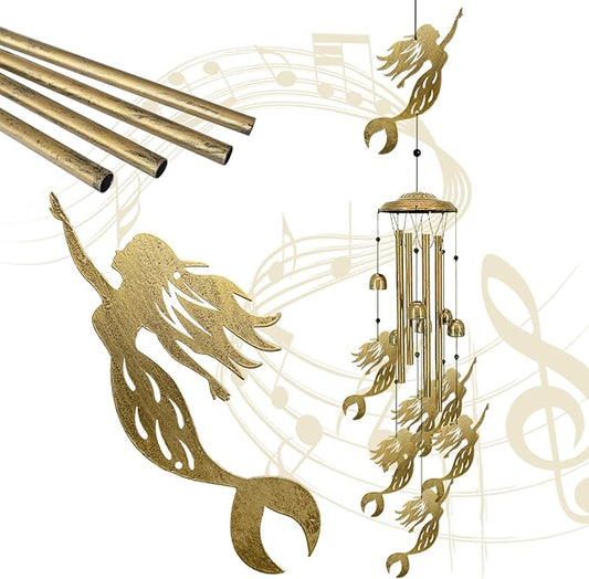 Mermaid Wind Chimes for Outside - Sympathy Wind Chime Gifts, Garden Metal Memorial Windchimes for Mom, Grandma, Yard, Porch, Garden Decor or Birthday Mother's Day Christmas Memorial Gift