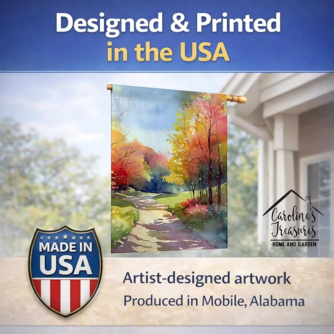 Caroline's Treasures North Carolina Dogwoods in Watercolor House Flag Large Porch Sleeve Pole Decorative Outside Yard Banner Artwork Wall Hanging, Polyester, House Size, Multicolor
