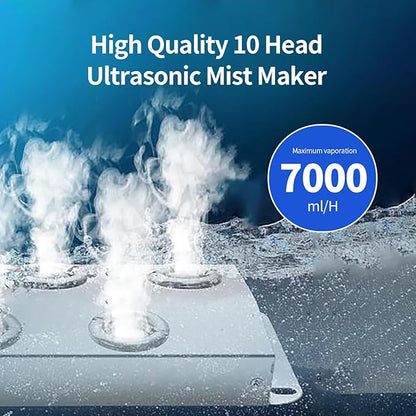 Ultrasonic Mist Maker 10 Head Mist Maker Fogger 7000ml/H Ultrasonic Mister Fogger 350W Atomizer Pond Fogger IP67 Waterproof Fog Mist Machine with Float for Garden Rockery Halloween Decor (10 Heads)