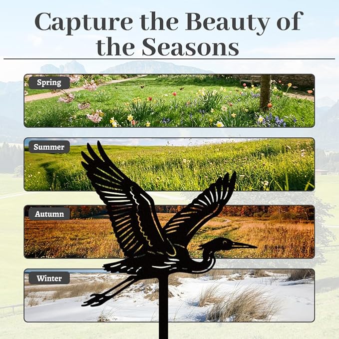 WADORN Flying Egret Metal Decorative Garden Stakes, Black Heron Outdoor Statues Silhouette Funny Bird Wildlife Lover Gifts Stakes Ornaments for All Season Yard Art Garden Patio Backyard Lawn Decor