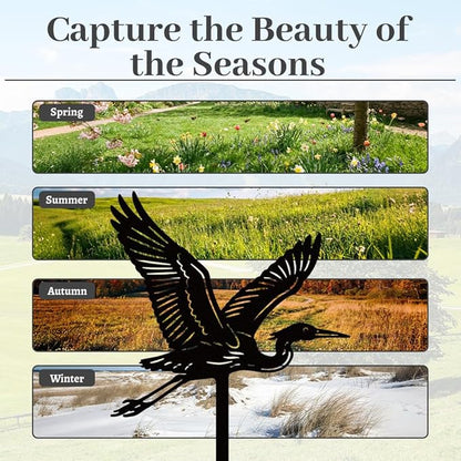 WADORN Flying Egret Metal Decorative Garden Stakes, Black Heron Outdoor Statues Silhouette Funny Bird Wildlife Lover Gifts Stakes Ornaments for All Season Yard Art Garden Patio Backyard Lawn Decor