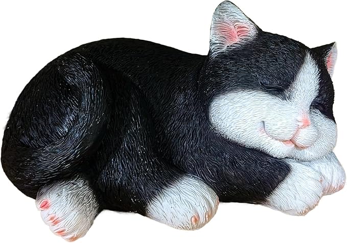 Sleeping Black Tabby Garden Statue - Resin Realistic Mini Cat Sculpture, Pet Loss Memorial Stone, for Cat Lovers, Indoor/Outdoor Decor, Animal Figurine for Yard Ornaments