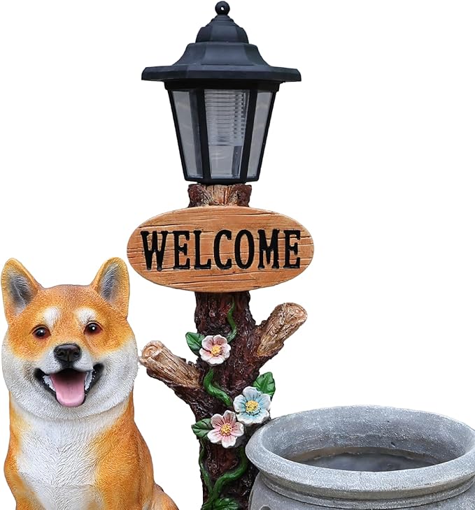 Virubi Sitting Akita Dog Planter Garden Decor with Planter, Loyal Akita Statue Succulent Flower Pot, Weather Resistant Outdoor Ornament for Patio Garden Path Porch Backyard