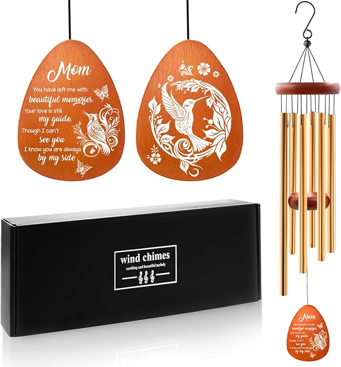 Wazzio Memorial Sympathy Gifts for Loss of Mom, 25" Memorial Wind Chimes for Loss of Mother, Bereavement Gifts Ideas for Christmas Thanksgiving, in Memory of Mom Gift for Garden Home Outdoors
