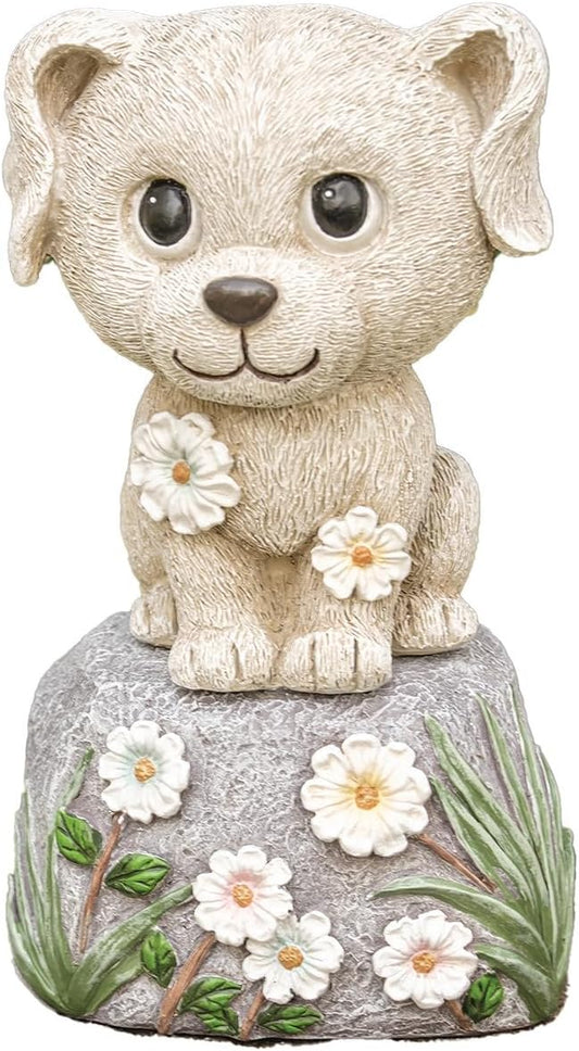 Roman 7.5” Cute Puppy on a Rock Garden Statue – Outdoor Figurine – Dog Lover Yard Decor, Lawn or Patio Accent for Garden