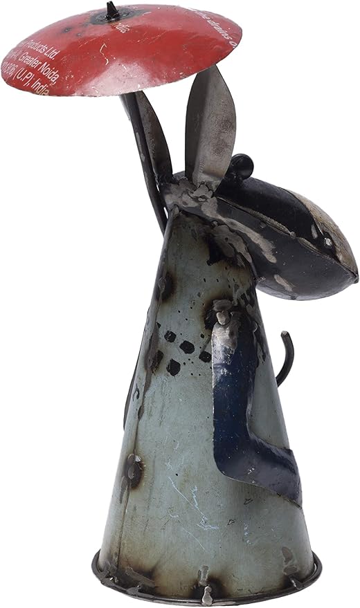 De Kulture Handmade Recycled Iron Donkey with Umbrella Collectible Figurine Fence Topper Beautify Garden Balcony Terrace| Ideal for Easter Party Decoration,5X7X12 (LWH) Inches
