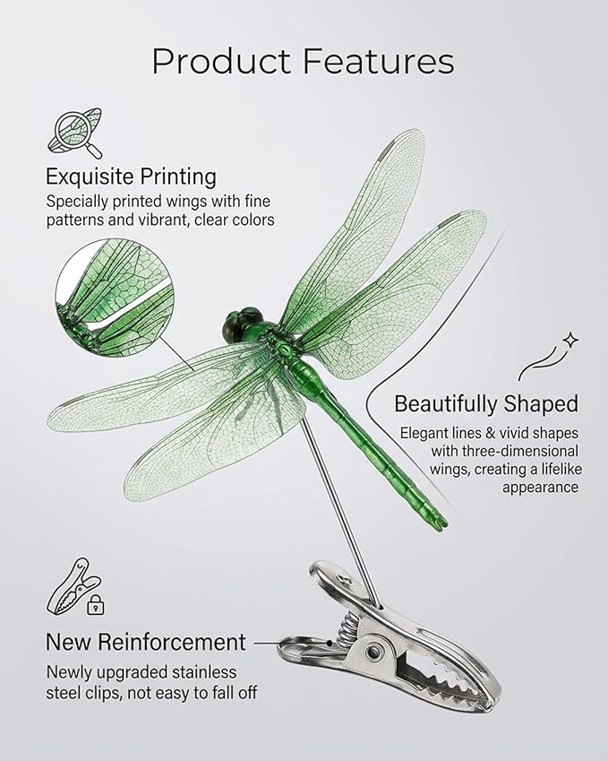 Dragon Fly Clips for Bugs Repellent, Outdoor Dragonfly Clips to Keep Bugs Away, Clip on Dragonfly Garden Decor Flying Butterflies Decorations Fake Flies Metal Dragon Moving Yard Ornaments Hat(24pcs)