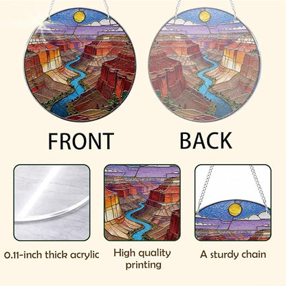 Mountains River Acrylic Suncatcher, Landscape Acrylic Suncatcher for Window Hanging, Indoor Window Wall Art, Housewarming Gift, Birthday Gift Idea for Women Men