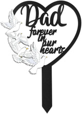 BUoonyer Stake Graves Cemetery Decorations - Dad Metal Memorial Grave Markers, Father Heart Graveyard Sympathy Plaque, Dove Remembrance Graveside Burial Decor Sign for Outside Yard Garden