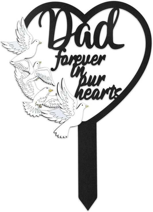 BUoonyer Stake Graves Cemetery Decorations - Dad Metal Memorial Grave Markers, Father Heart Graveyard Sympathy Plaque, Dove Remembrance Graveside Burial Decor Sign for Outside Yard Garden