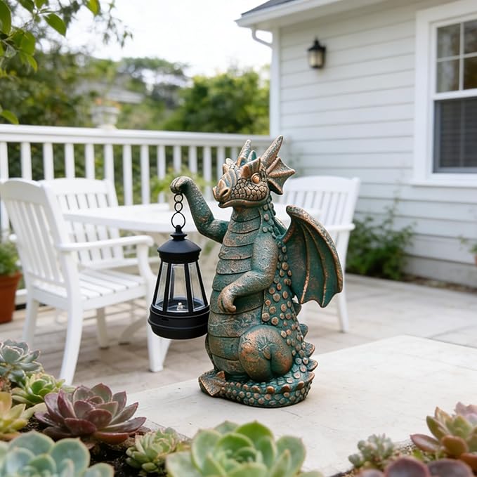 JOYBEE Dragon Solar Outdoor Garden Statue - Dragon Outdoor Figurie Lights - Yard Decorative Outdoor Statue Suitable for Patio, Balcony, Patio Decoration - Specially Customized Gift for Mom