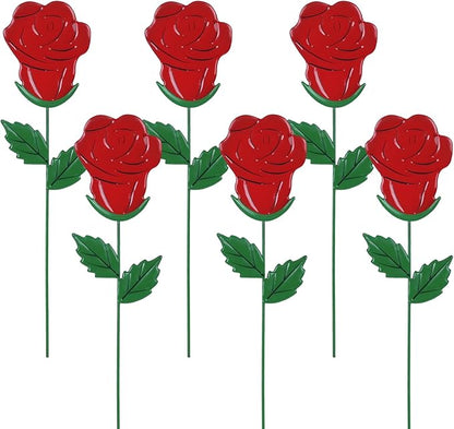 YEAHOME Valentines Day Decorations Outdoor, Set of 6 Rose Metal Flowers Decorative Garden Stakes for Valentines Day Decor, Lovely Yard Stakes for Home Lawn Pot Flowerbed Wedding Anniversary
