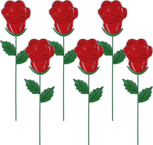 YEAHOME Valentines Day Decorations Outdoor, Set of 6 Rose Metal Flowers Decorative Garden Stakes for Valentines Day Decor, Lovely Yard Stakes for Home Lawn Pot Flowerbed Wedding Anniversary
