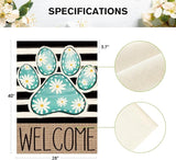 AVOIN colorlife Blue Paw Print Spring House Flag 28x40 Inch Double Sided Outside, Daisy Floral Welcome Stripes Yard Outdoor Flag