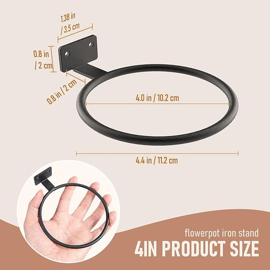 Wall Pot Holder Bulk 4in 10Pack Ring Plant Hanger, Metal Planter Hooks Wall Mounted Bracket Heavy Duty for Outdoor Indoor Black