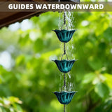 9 FT Rain Chain for Gutters, 12 Lotus Cup Design ， Adjustable Rain Chains for Outside Chains to Replace Downspout，Elegant Water Feature for Garden, Patio. (Lotus Antique Blue)